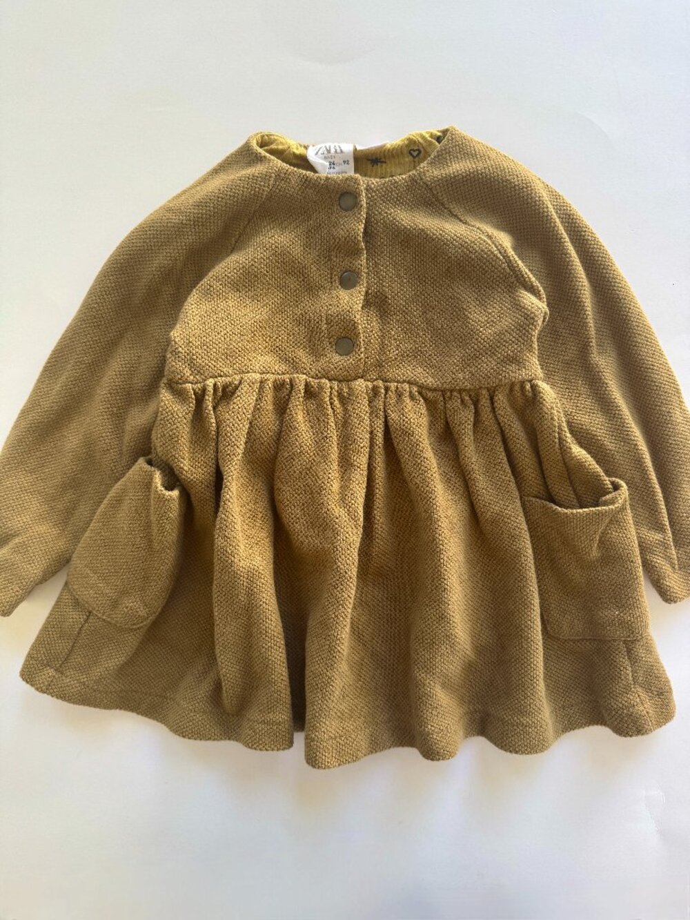 Zara Baby Girls Olive Knit Pocket Dress 18-24M